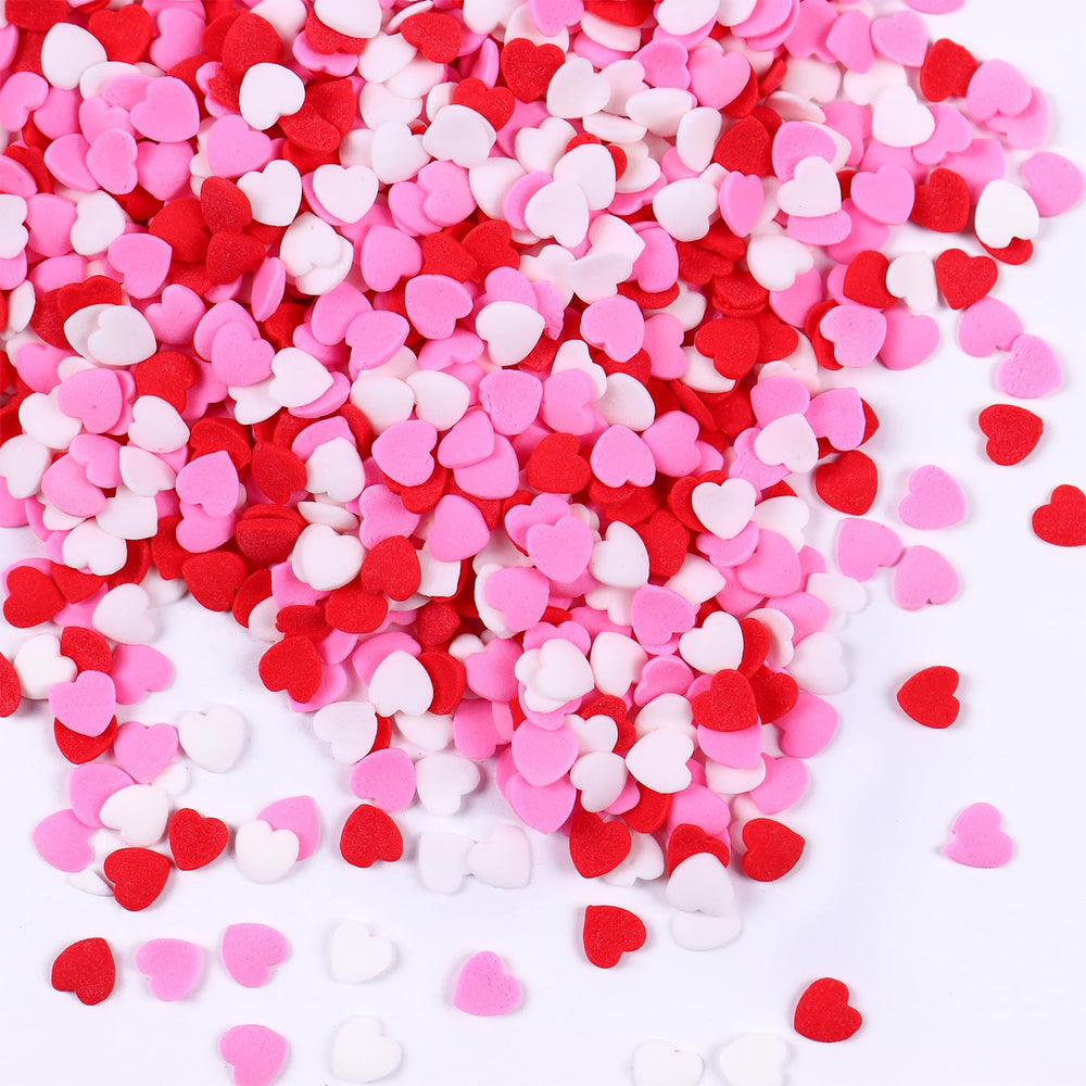 Milovin edible heart sprinkles close-up on cupcakes for Valentine charm.