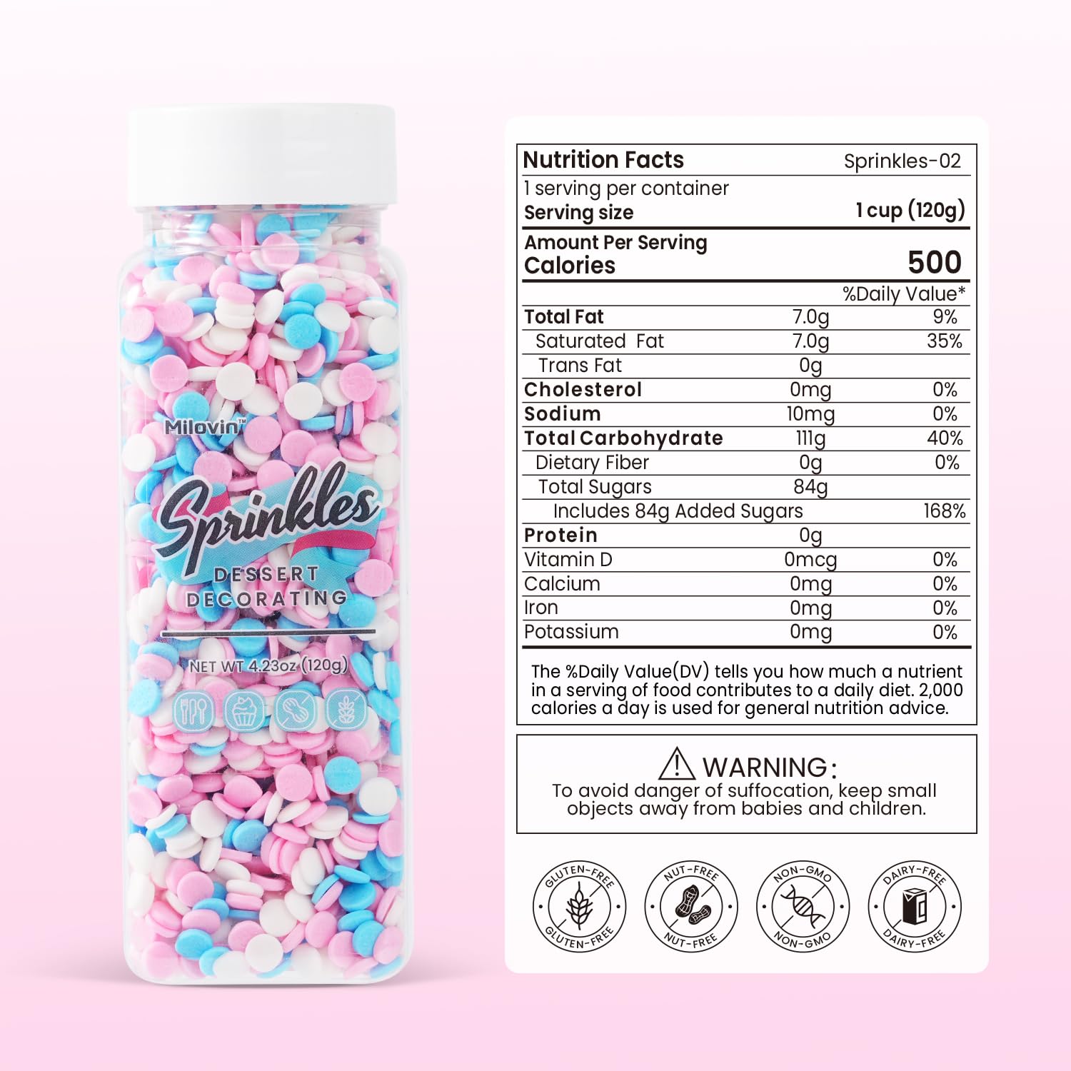 Milovin edible round pastel sprinkles brighten cupcakes, cookies, and ice cream.