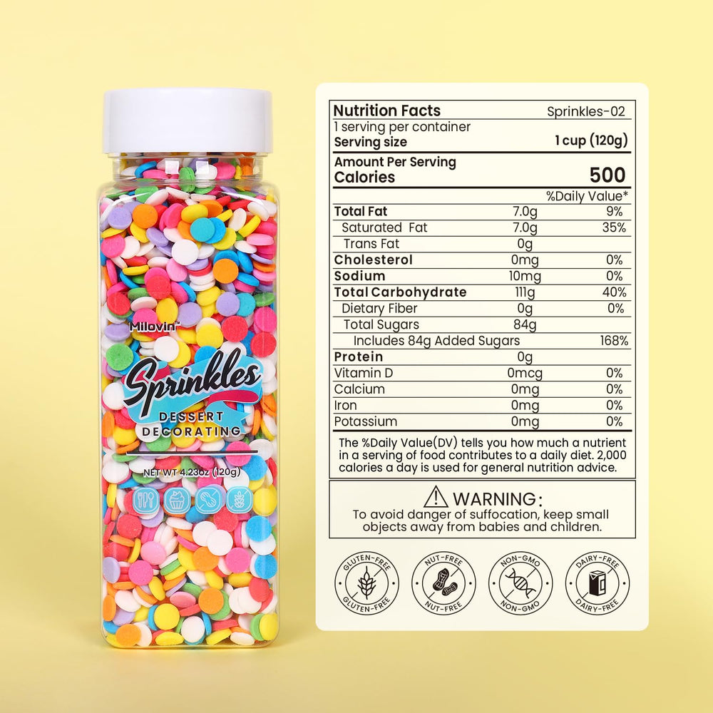 Milovin rainbow sprinkles brightening ice cream for a playful dessert moment