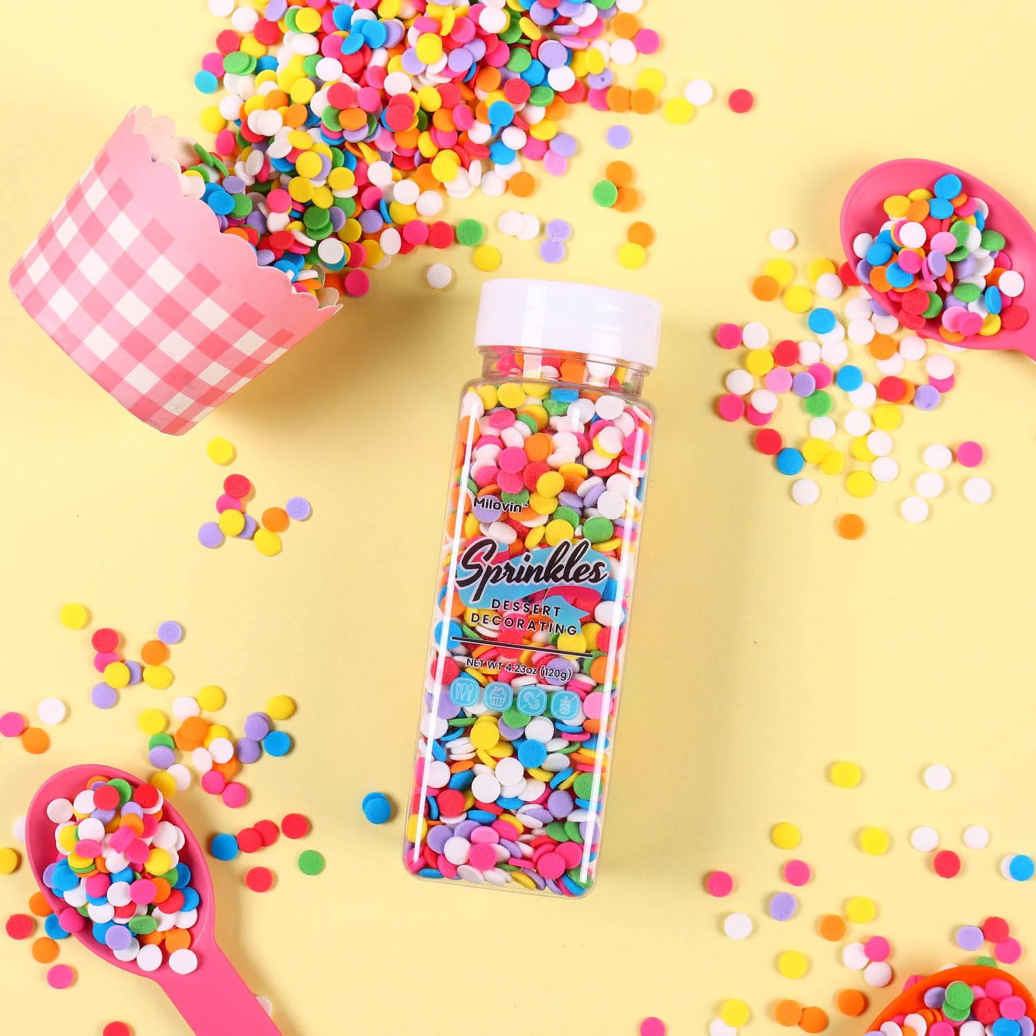 Milovin waffles and macarons sprinkles elevate treats with colorful detail