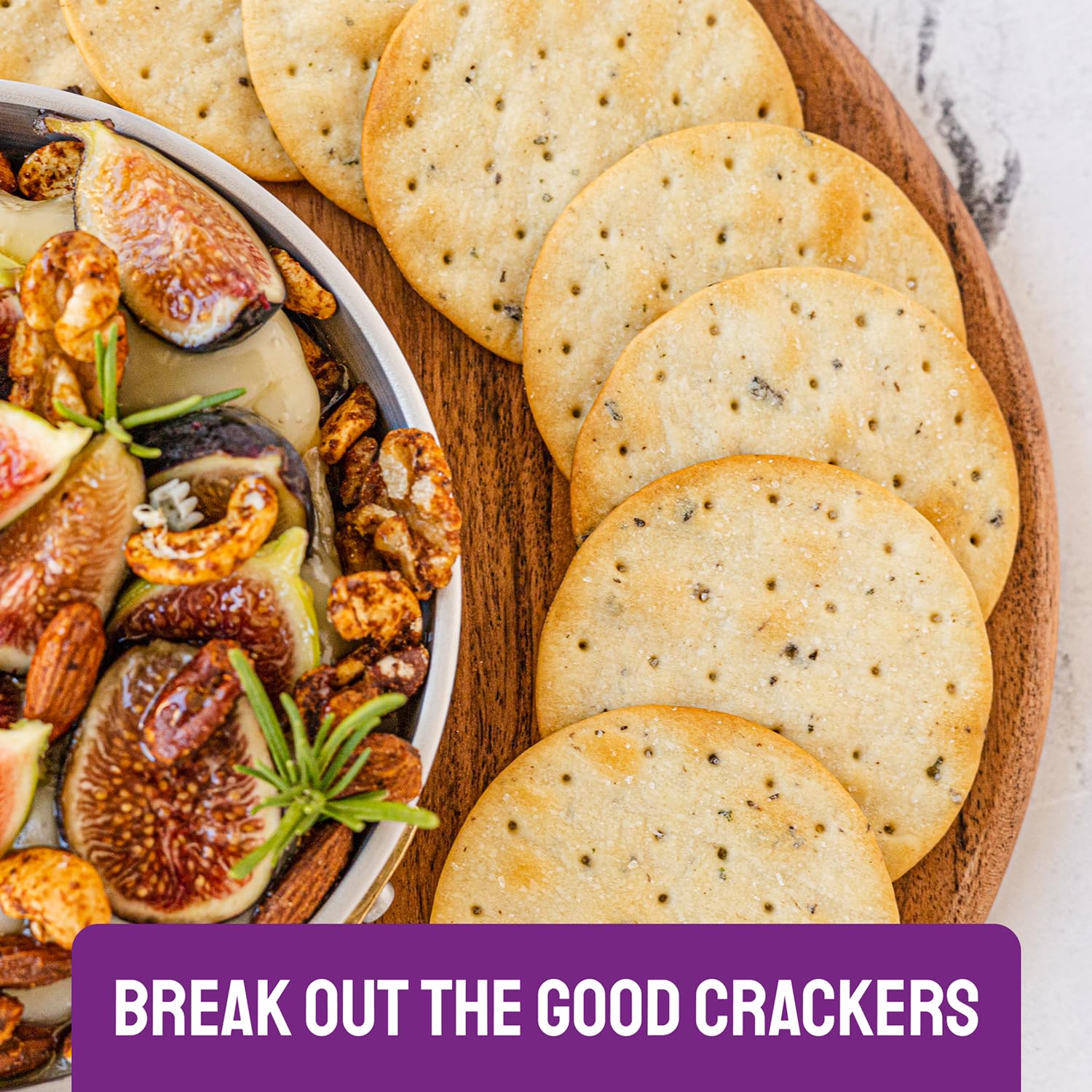 Milton's Craft Bakers Everything Crackers kitchen-counter; seeds and seasonings for savory snacking.