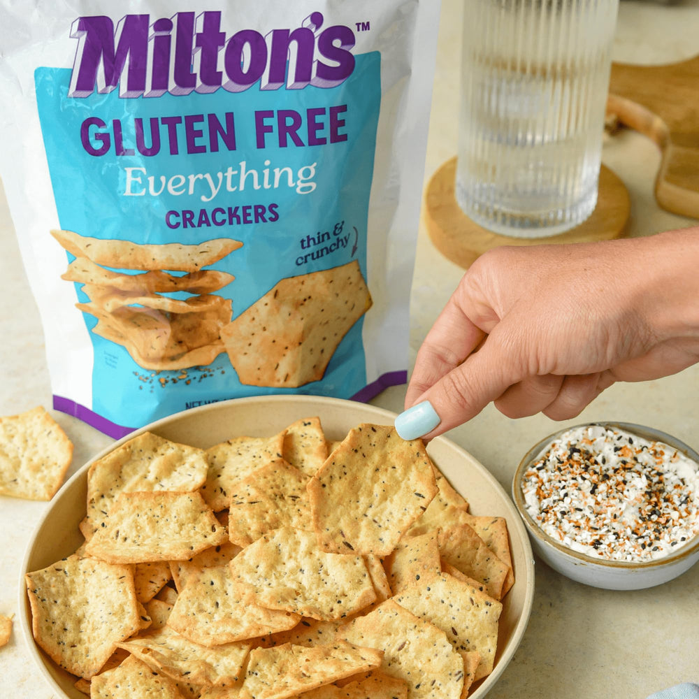 Milton's Craft Bakers Everything crackers pair with dips for entertaining