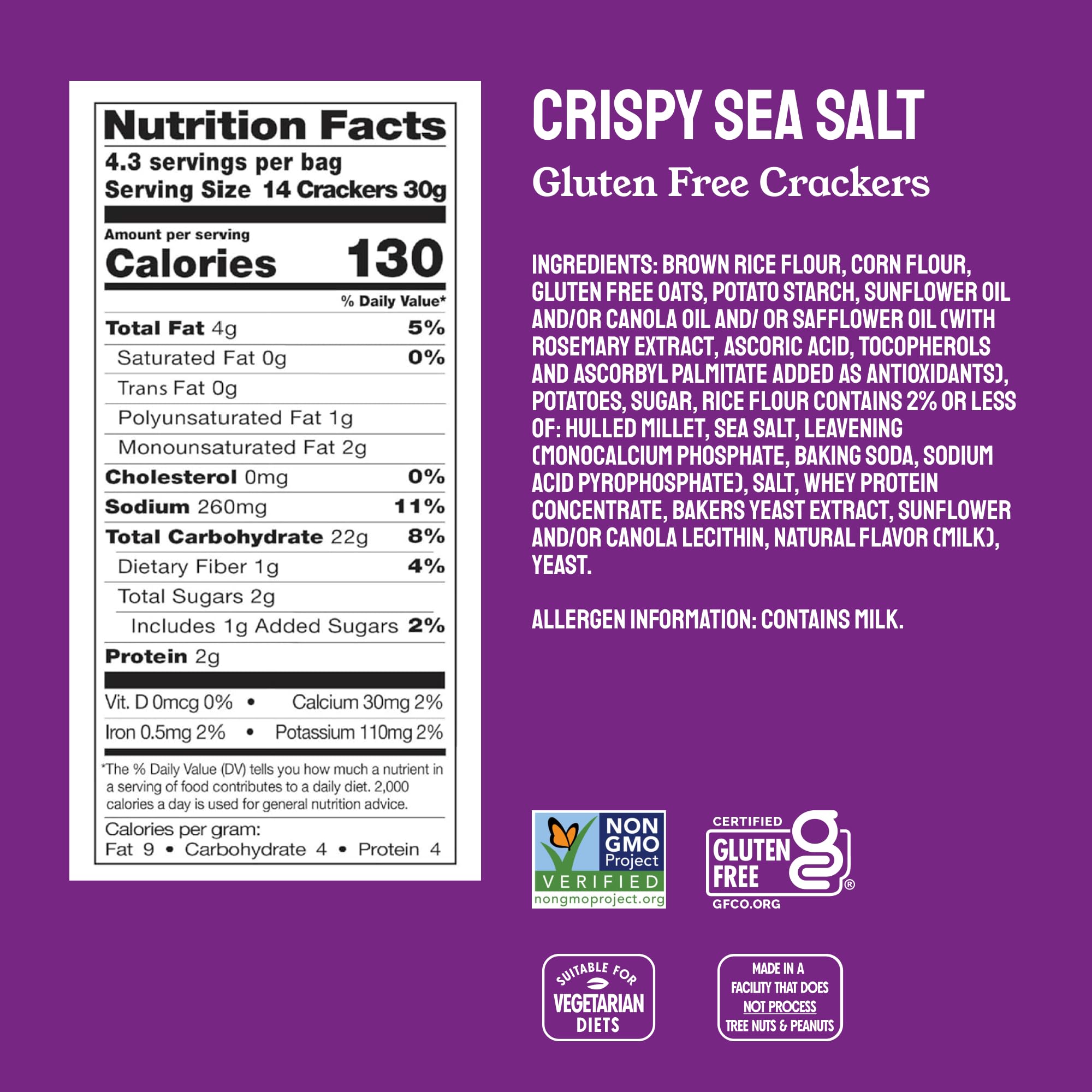 Milton's Craft Bakers gluten-free crackers multi-grain shown in bag for lunchboxes