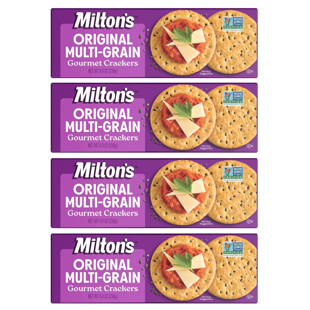 Milton's Craft Bakers Original Multi-Grain crackers displayed on a serving board for elegant entertaining.