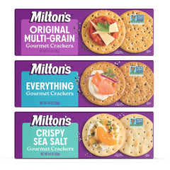 Milton's Original Multi-Grain crackers on a cheese board, ideal for gourmet entertaining.