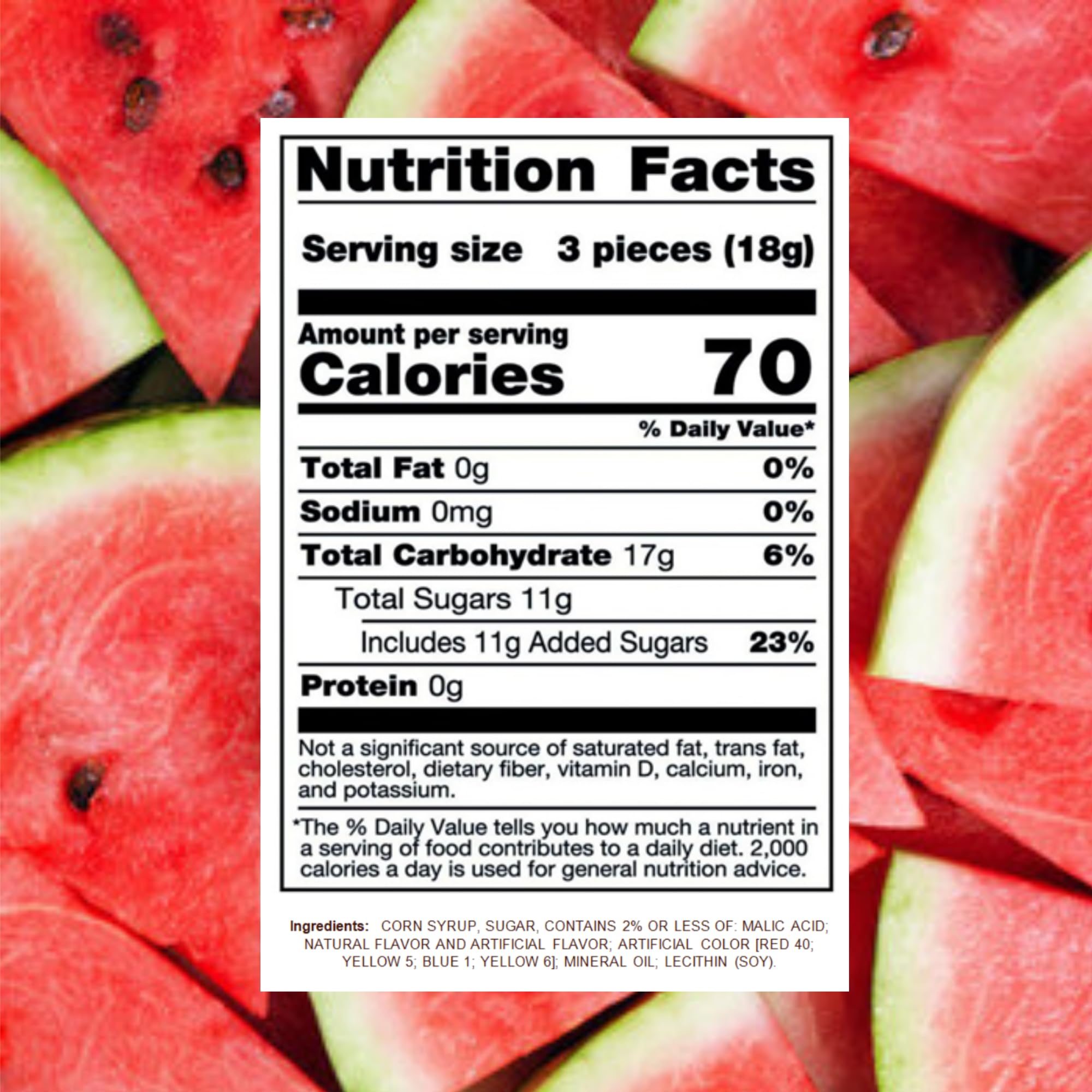 Packaging label detail showing repackaged candy by Mima Mima.