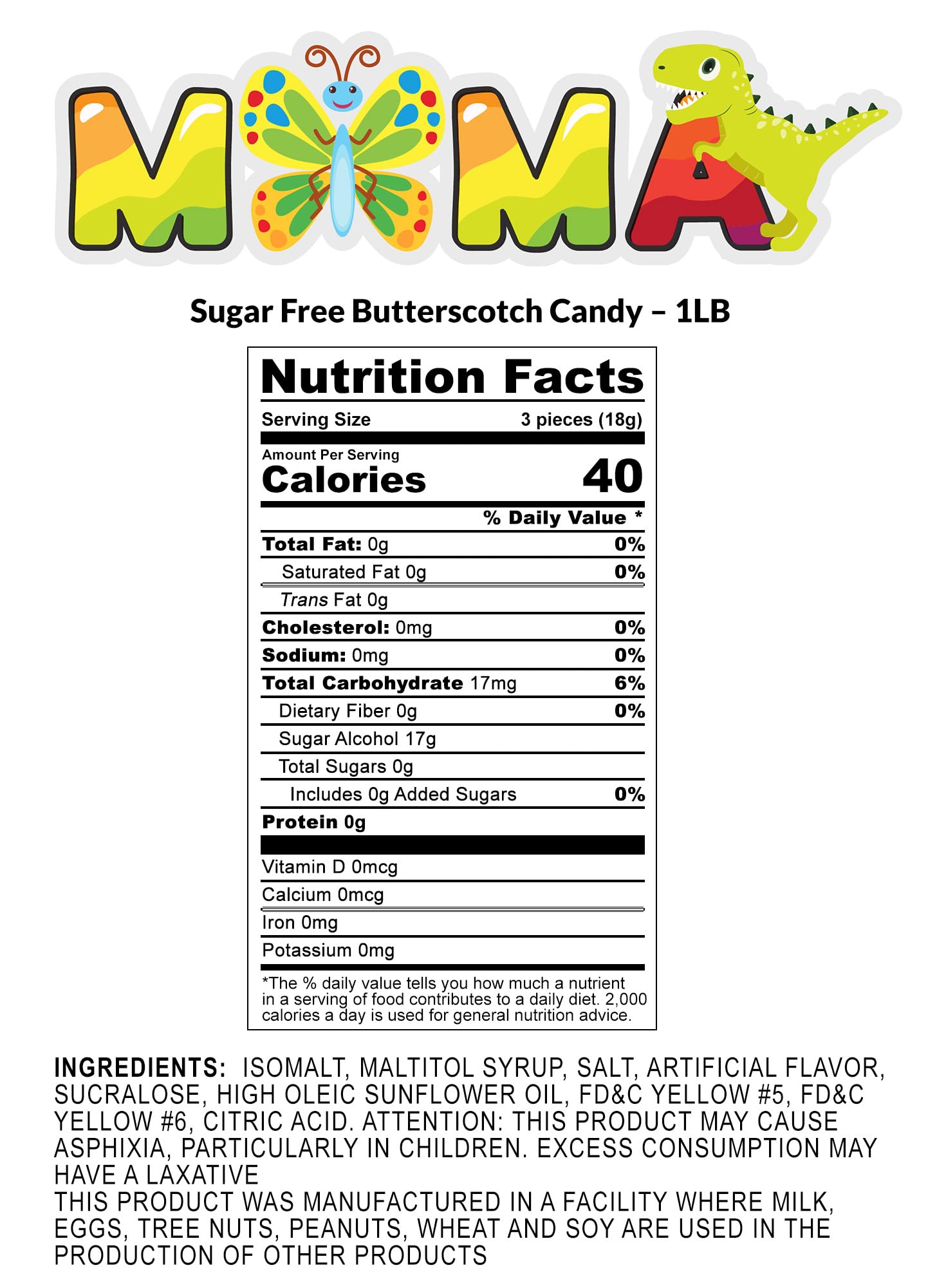 Close-up of glossy MIMA MIMA sugar-free butterscotch candies