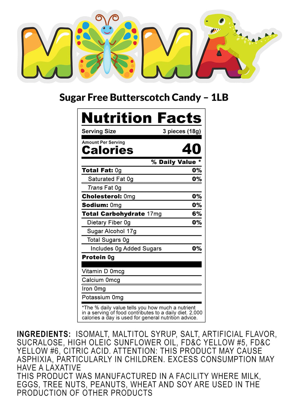 Close-up of glossy MIMA MIMA sugar-free butterscotch candies