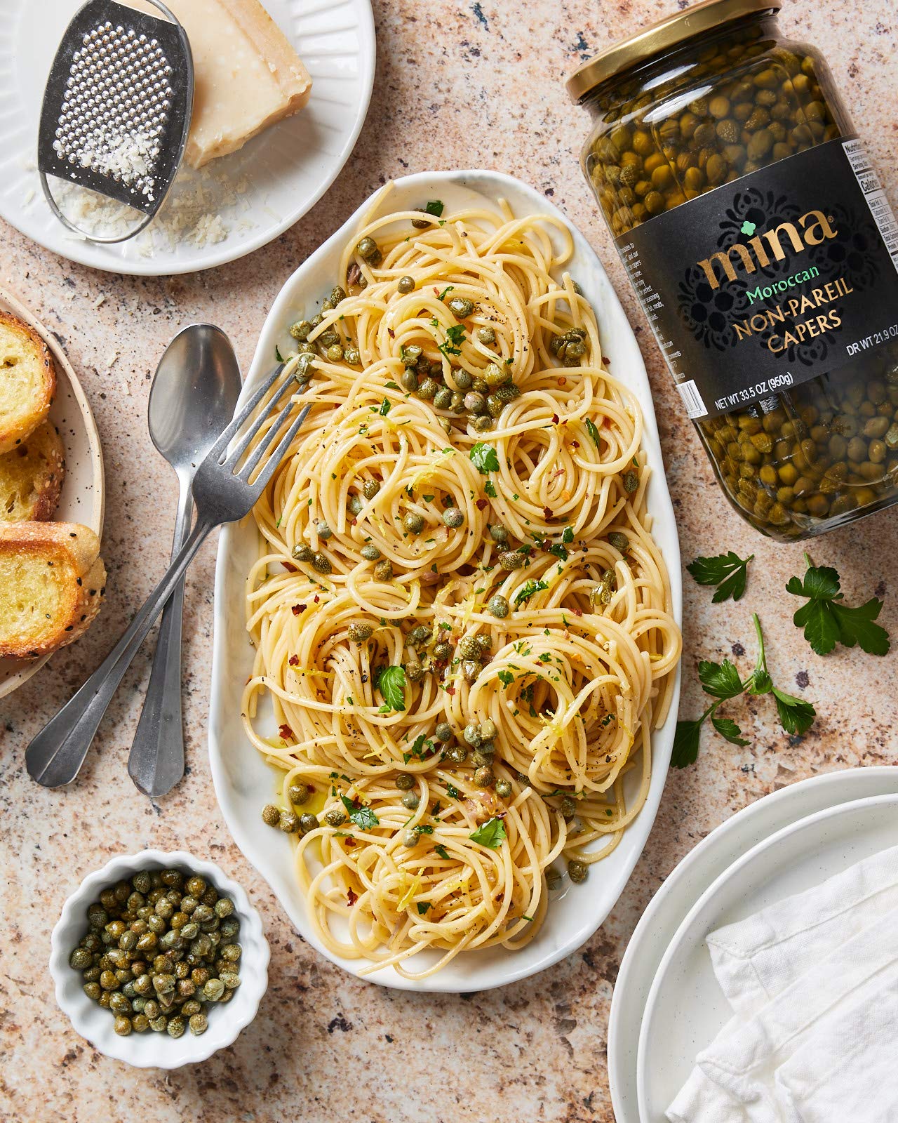 Mina Capers Non Pareil jar stored in kitchen for quick meals