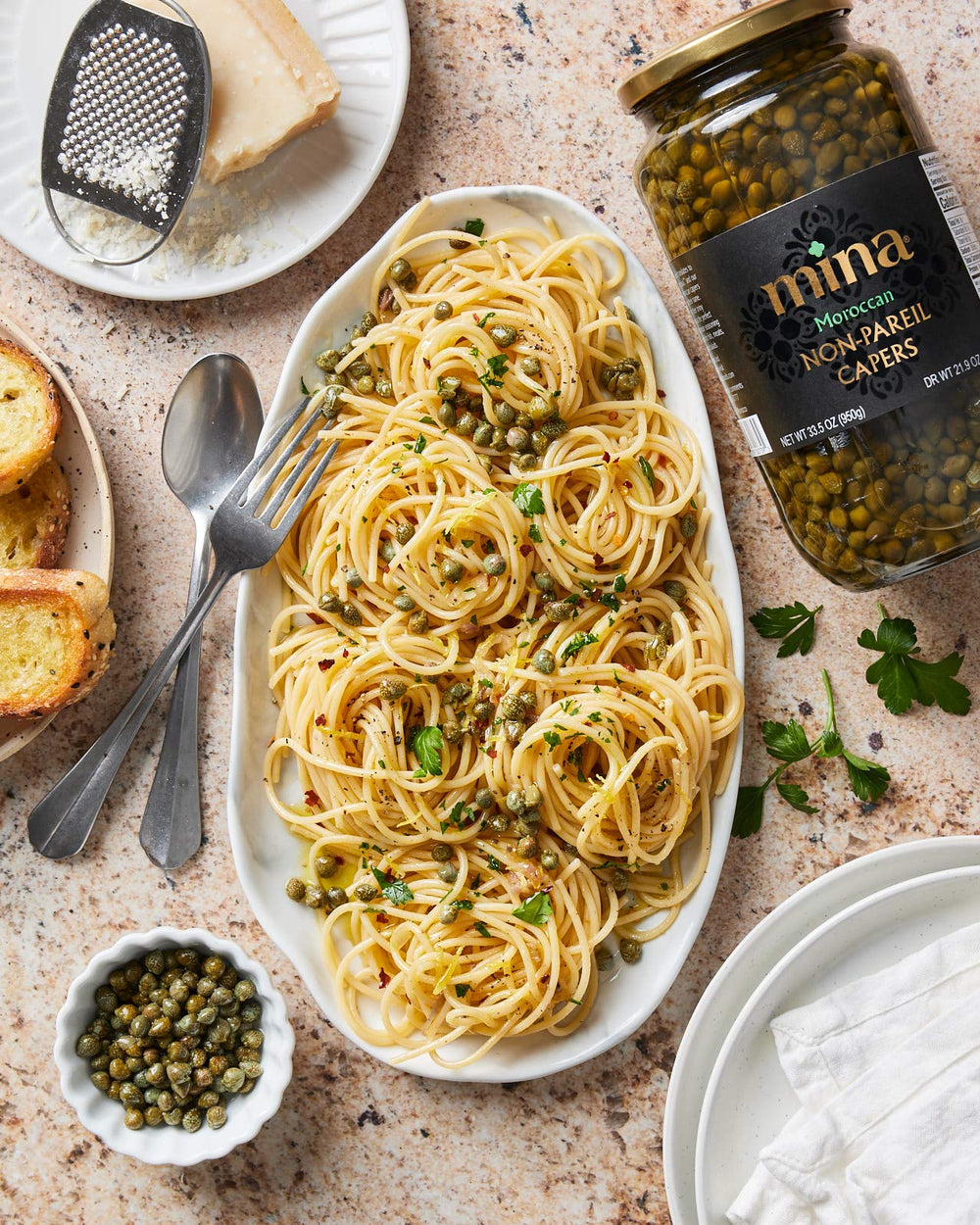 Mina Capers Non Pareil jar stored in kitchen for quick meals