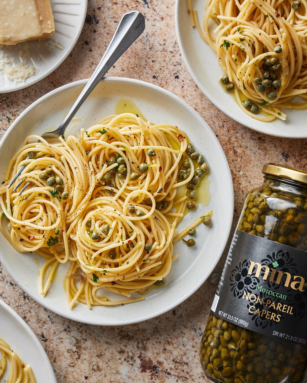Mina Capers Non Pareil on a kitchen shelf as a ready pantry staple