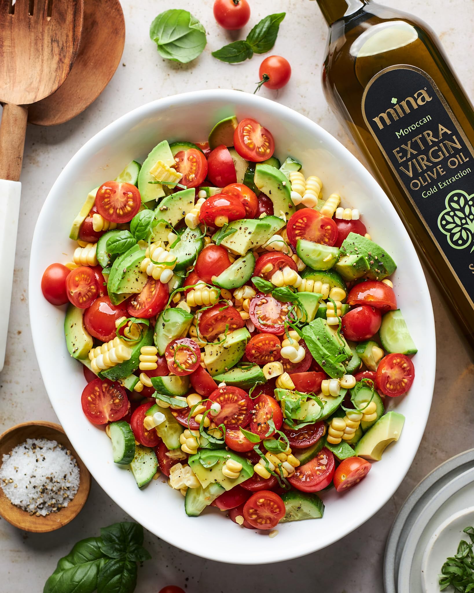 Mina kitchen olive oil improves salads and grilled vegetables with balance.