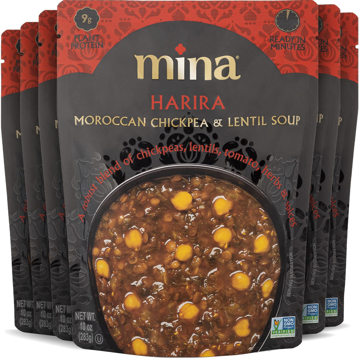 Mina Harira microwave-ready bowl, convenient ready-to-eat Moroccan soup