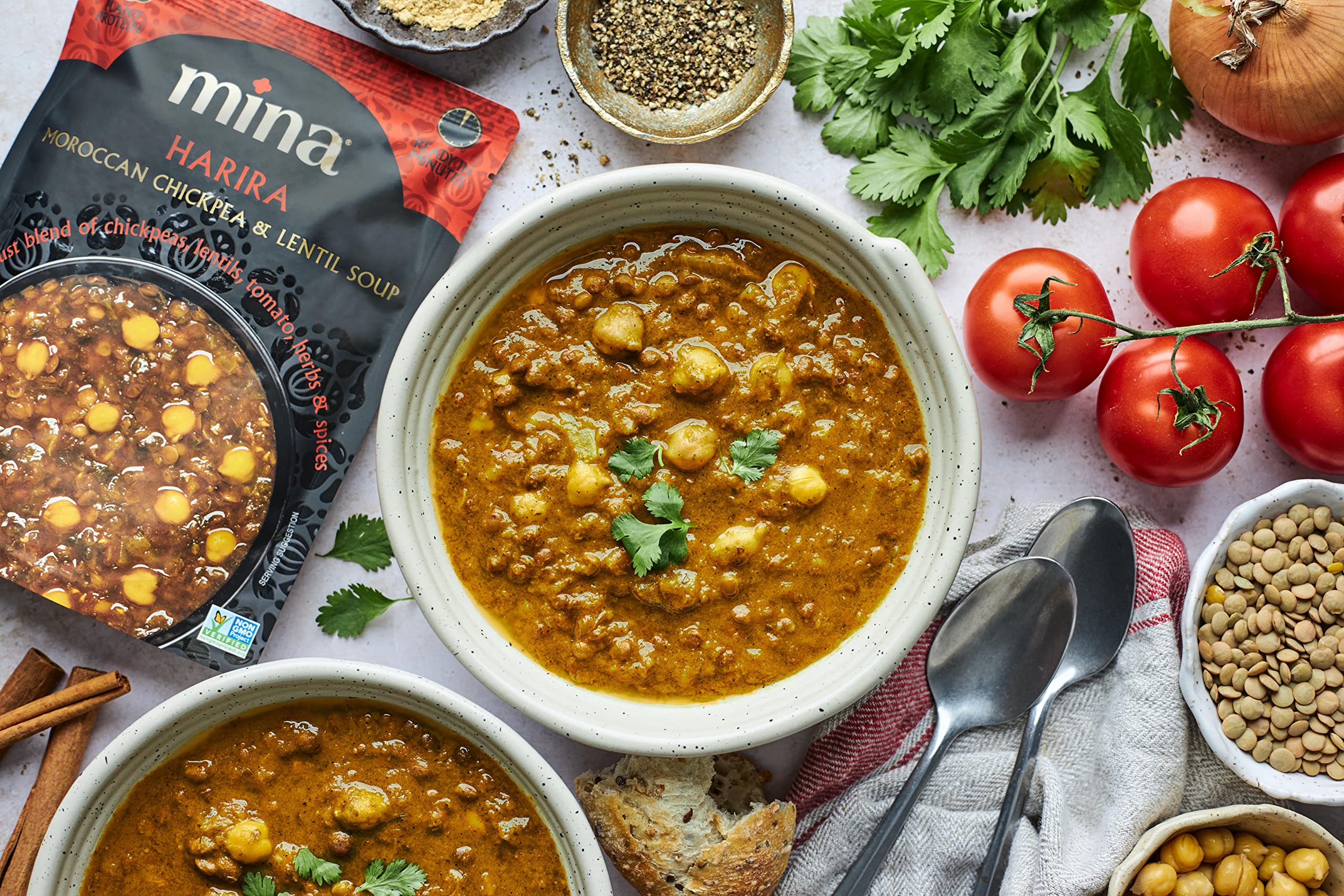 Mina Harira soup being heated in microwave for quick meal.