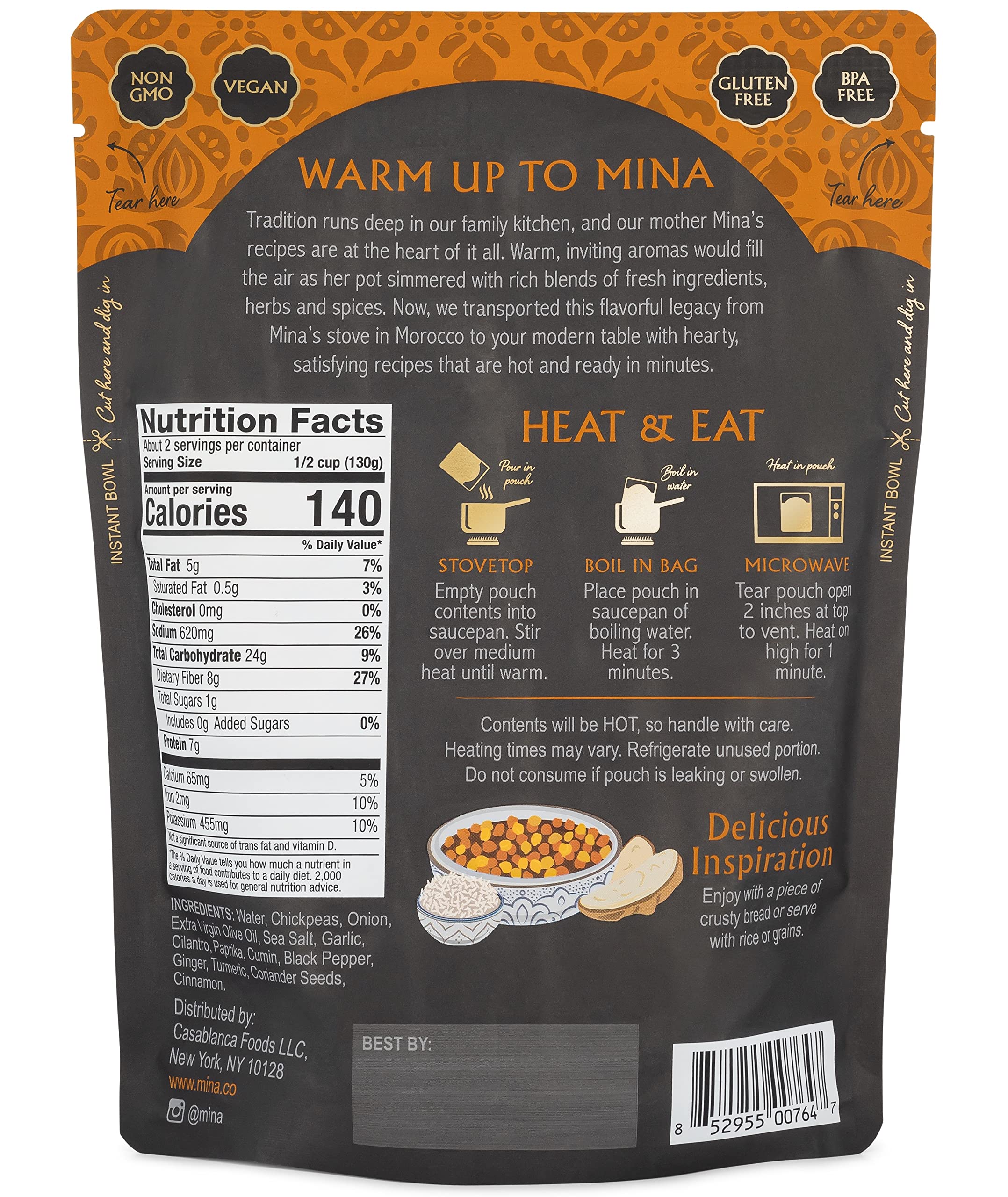 Mina Hummus Moroccan Chickpea Stew microwavable cup heats quickly