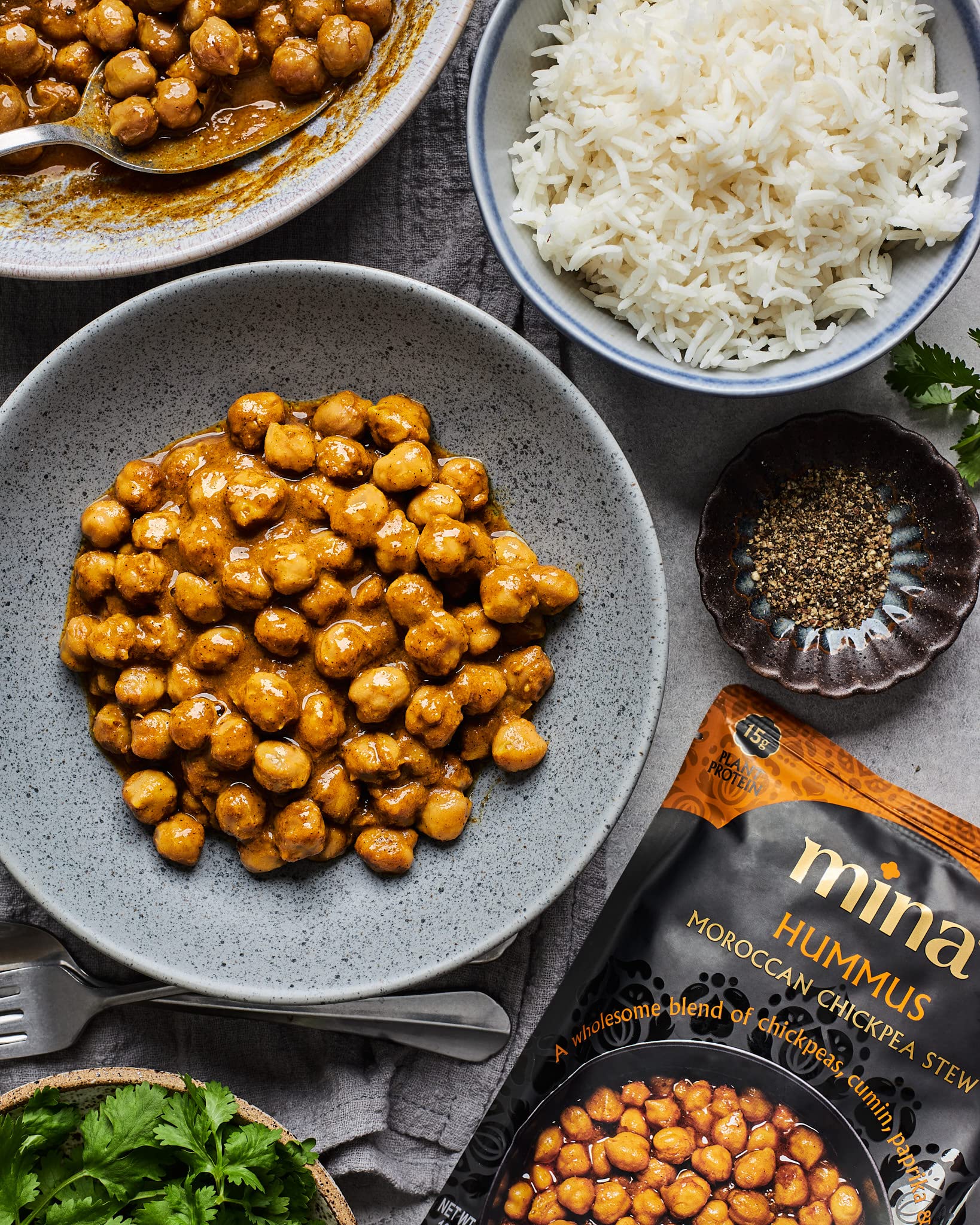 Mina Hummus Moroccan Chickpea Stew nutrition label emphasizes plant-based protein