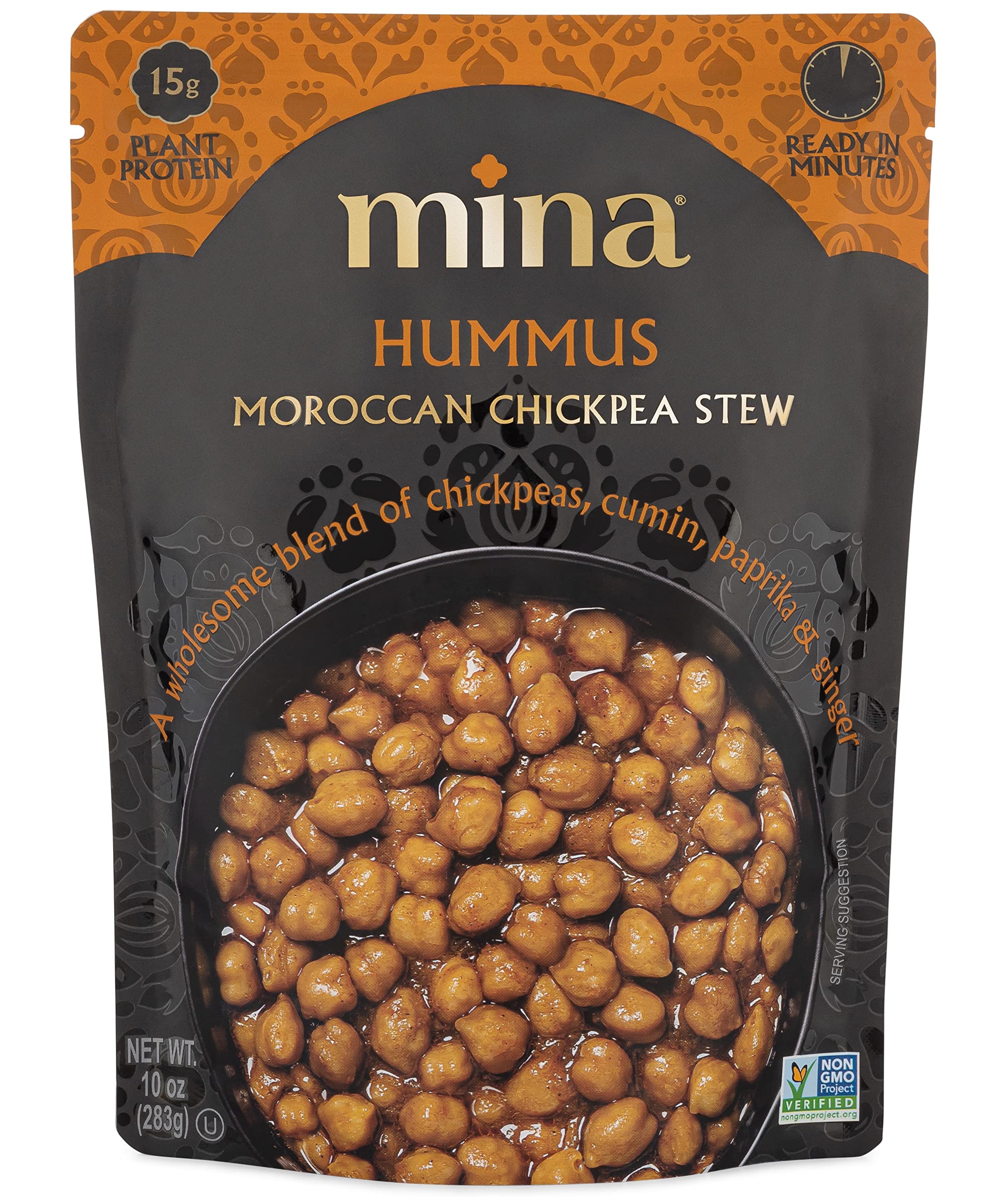 Mina Hummus Moroccan Chickpea Stew packaging shows ready-to-eat convenience