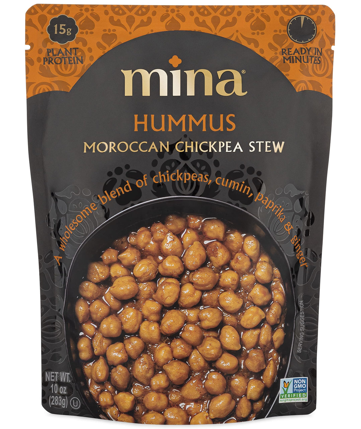 Mina Hummus Moroccan Chickpea Stew packaging shows ready-to-eat convenience