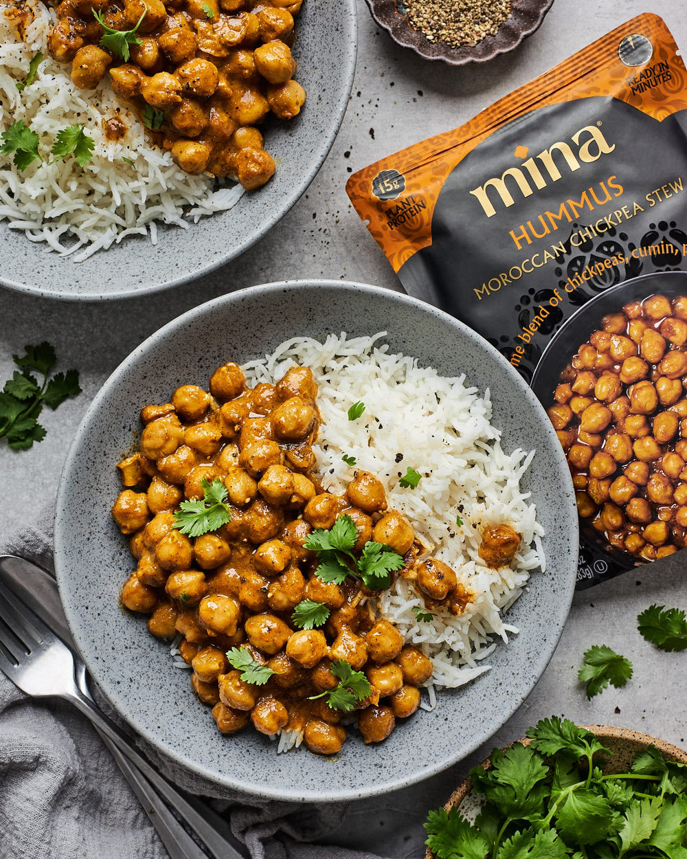Mina Hummus Moroccan Chickpea Stew close-up shows chickpeas and spices