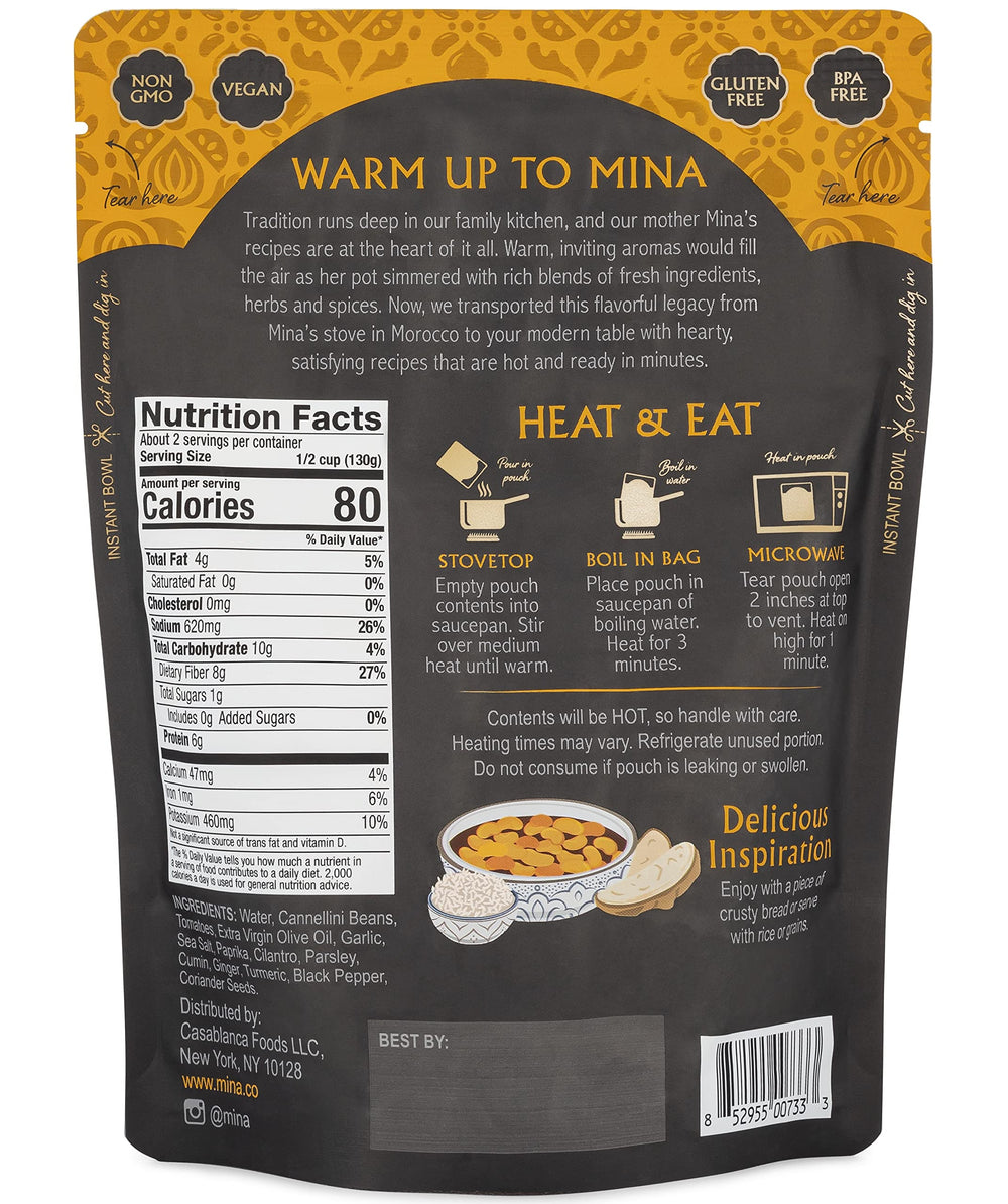 Mina Loubia Moroccan White Bean Stew can for open, heat, and dinner in minutes.