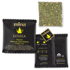 Mina Louiza tea aroma closeup emphasizes citrusy lemon verbena scent and calm vibes.