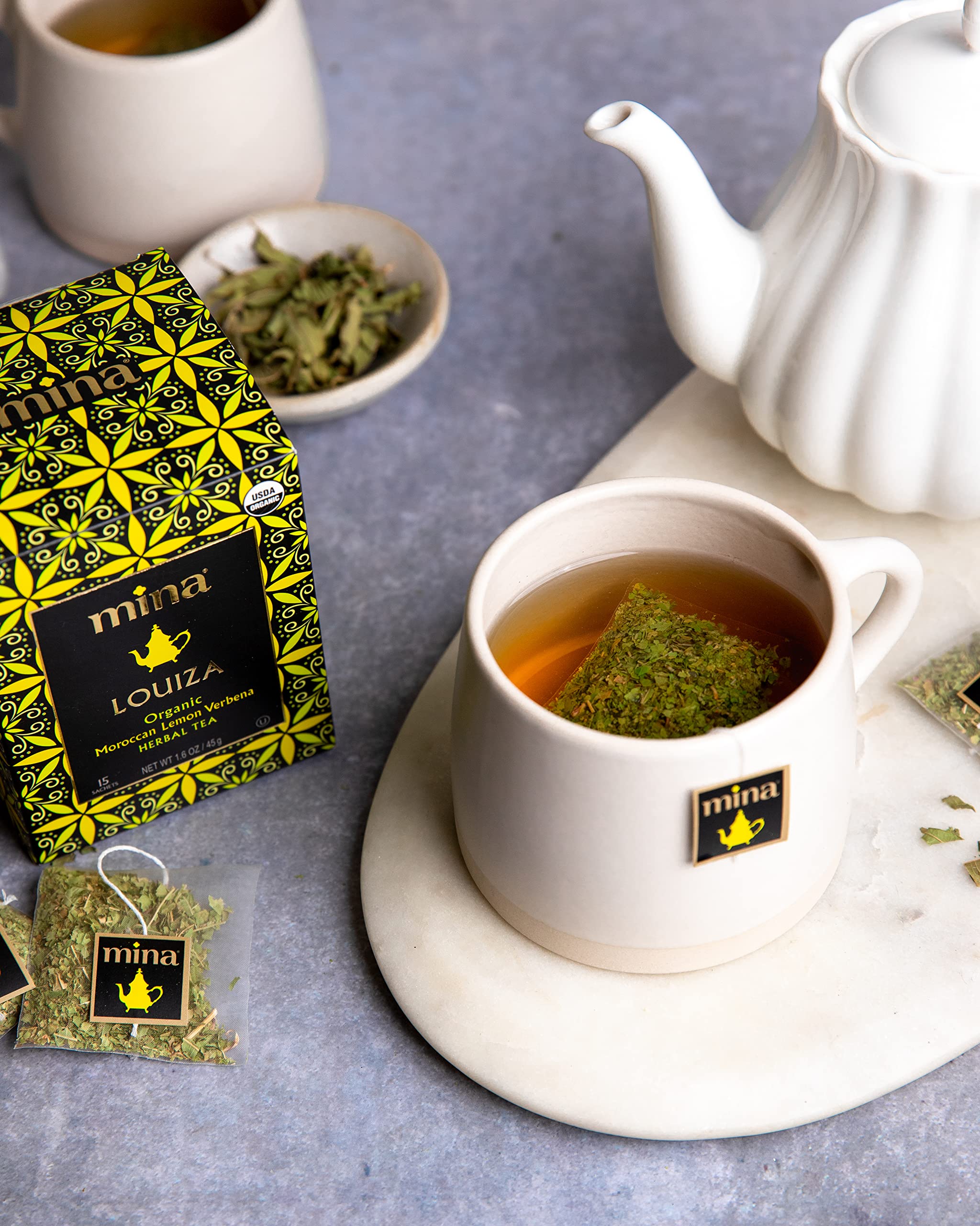 Mina Louiza iced tea serve with lemon for a cooling caffeine free refreshment.
