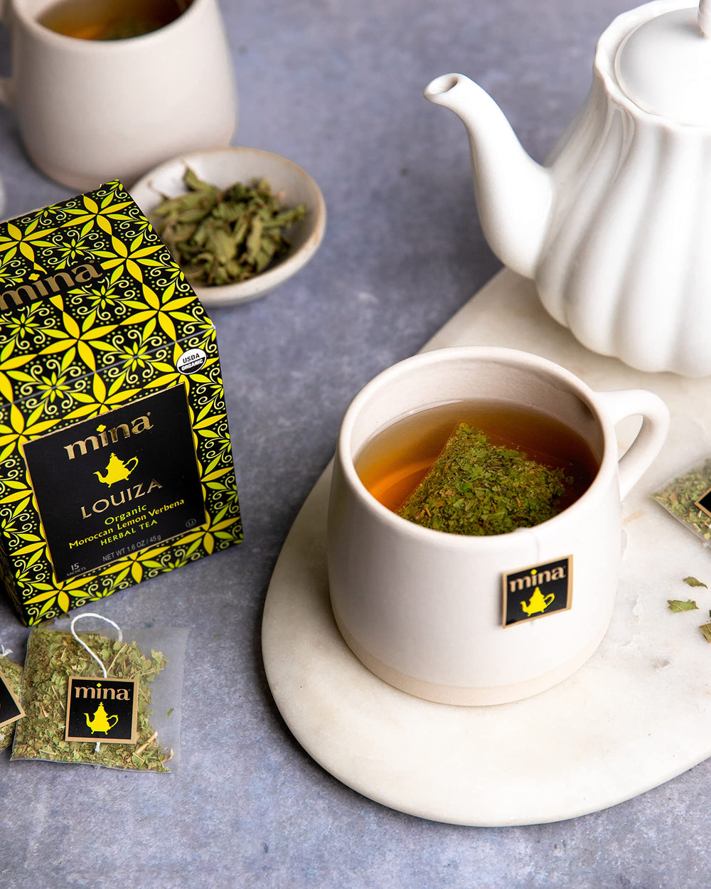 Mina Louiza iced tea serve with lemon for a cooling caffeine free refreshment.