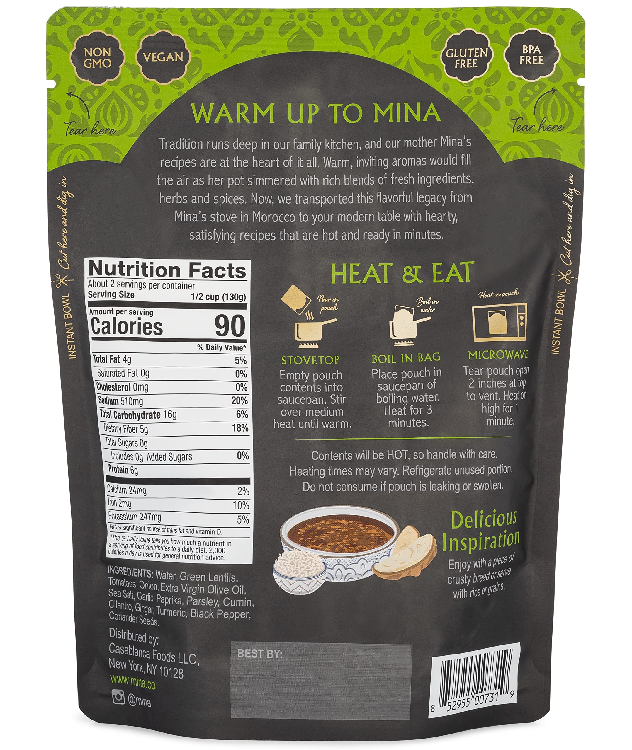 Mina Moroccan Lentils microwavable meal served in a bowl