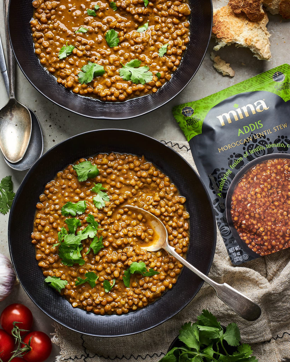 Mina Moroccan Lentils served in a bowl with aromatic Moroccan spices