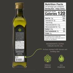 Mina Moroccan olive oil bottle label close-up, showcasing single-origin quality and authenticity.