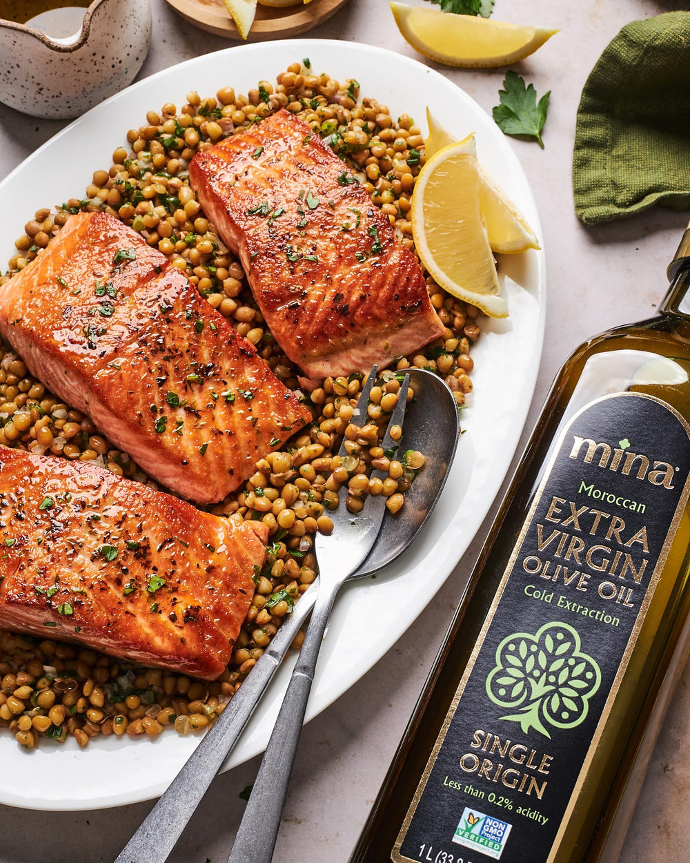 Mina Moroccan olive oil farm origin note, traceable to the estate.
