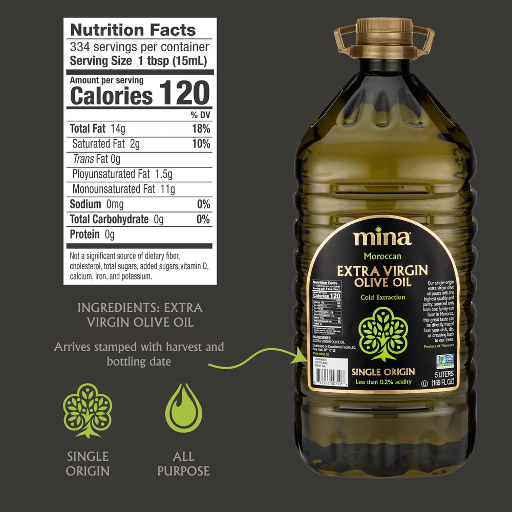 Mina Moroccan Olive Oil pour demonstrates smooth drizzle for cooking.