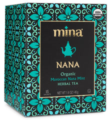 Mina Nana Moroccan Mint tea sachet close-up; eco-friendly biodegradable packaging.