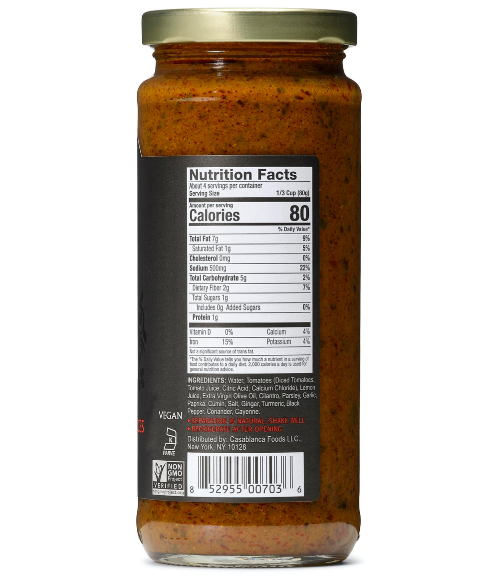 Mina Tagine Fish simmer sauce label closeup showing herbs and spices.