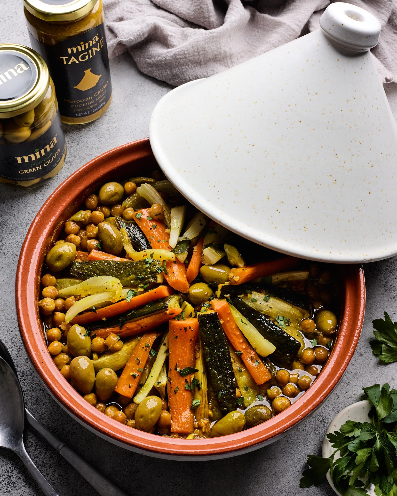 Mina Tagine kitchen setup ready for quick, flavorful weeknight meals.