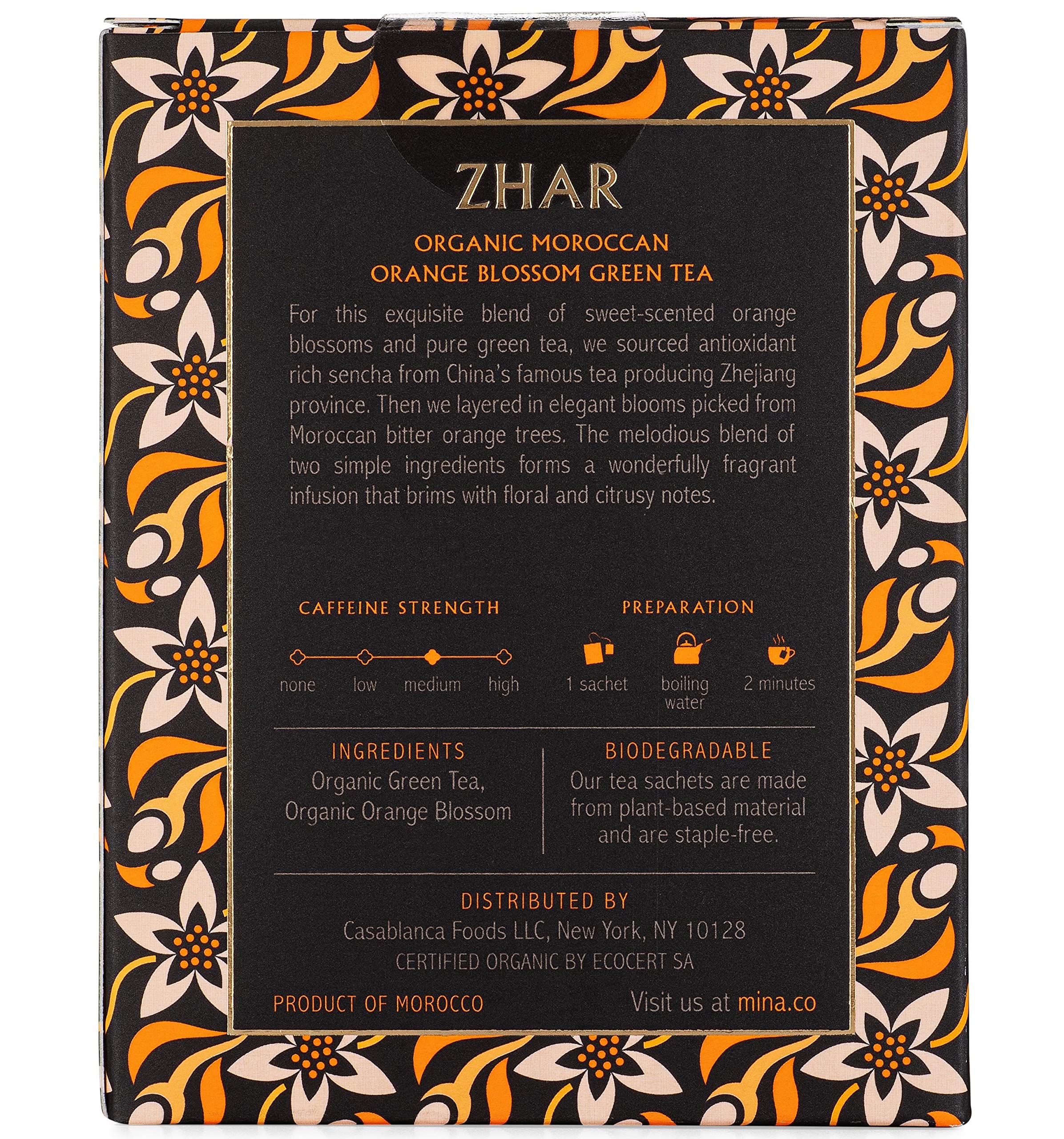 Mina Zhar biodegradable sachets in eco-friendly packaging