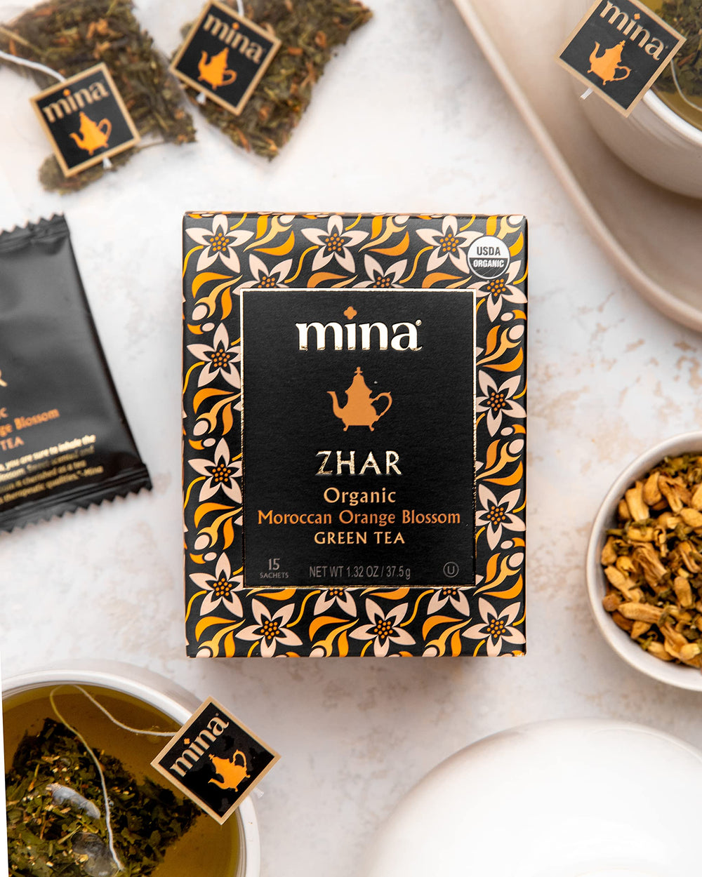 Mina Zhar Moroccan orange blossom tea experience ready to sip
