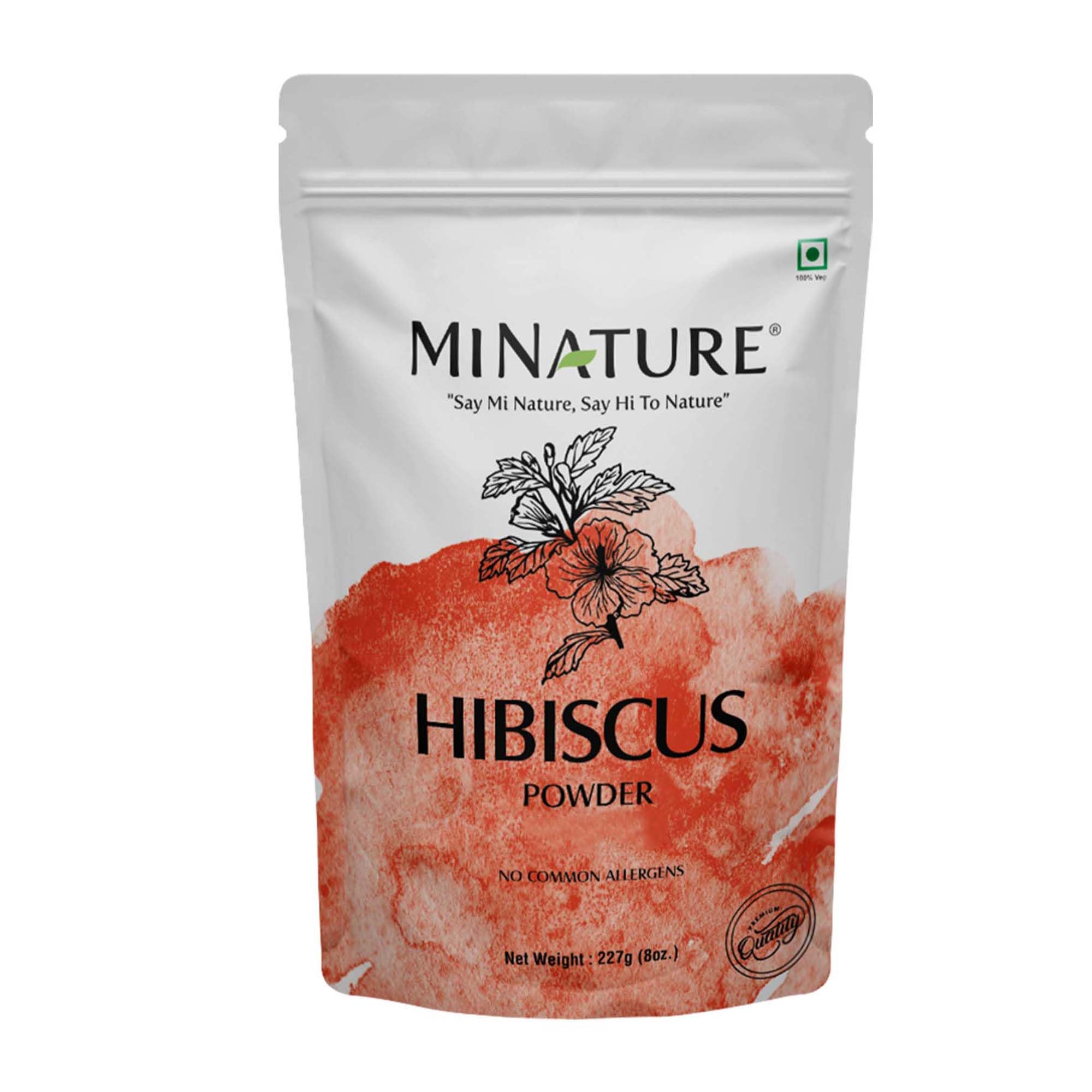 Minature hibiscus powder jar showing 227g packaging for beauty and tea uses