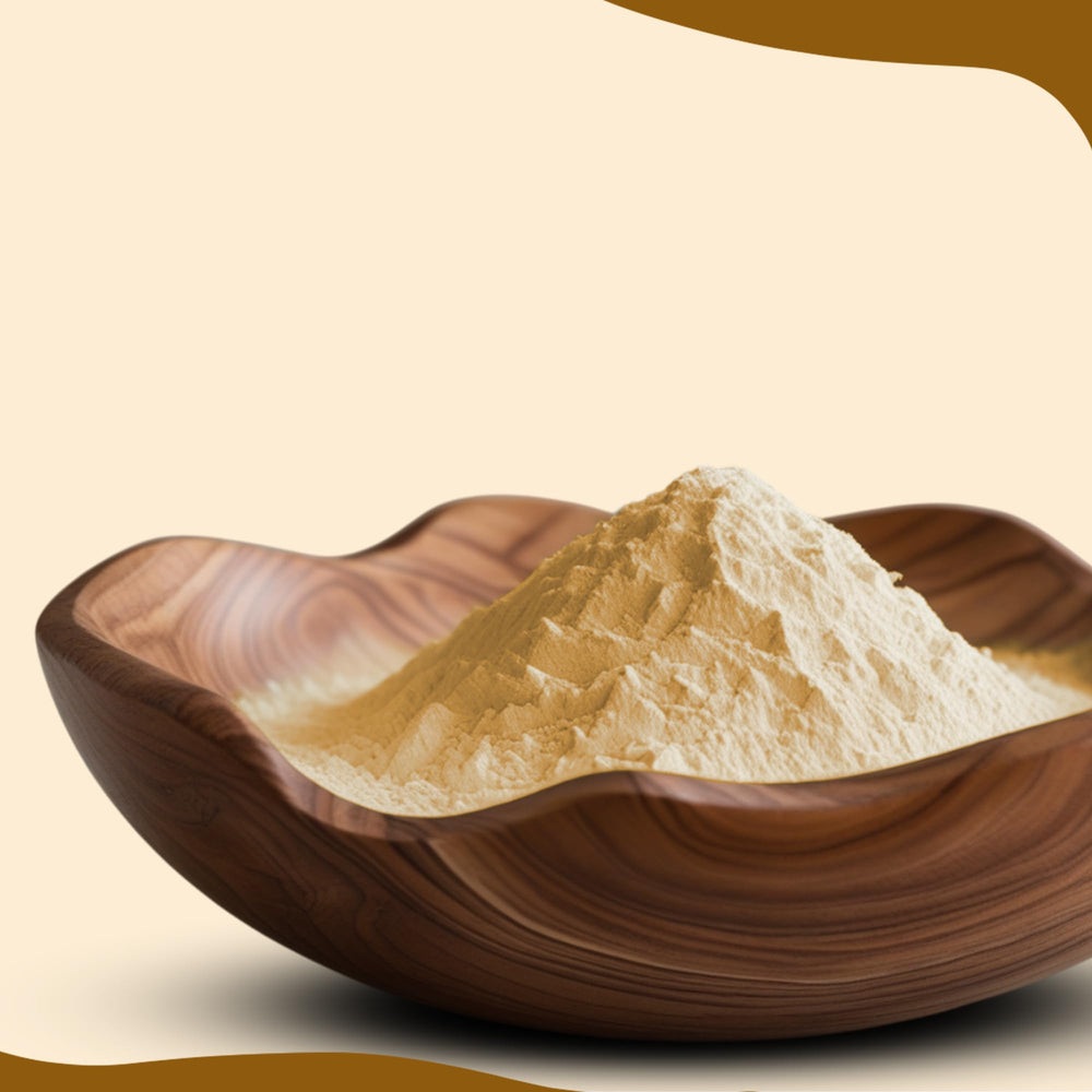 Minature Mi Nature Fenugreek Powder being poured, ideal for curries and sauces.