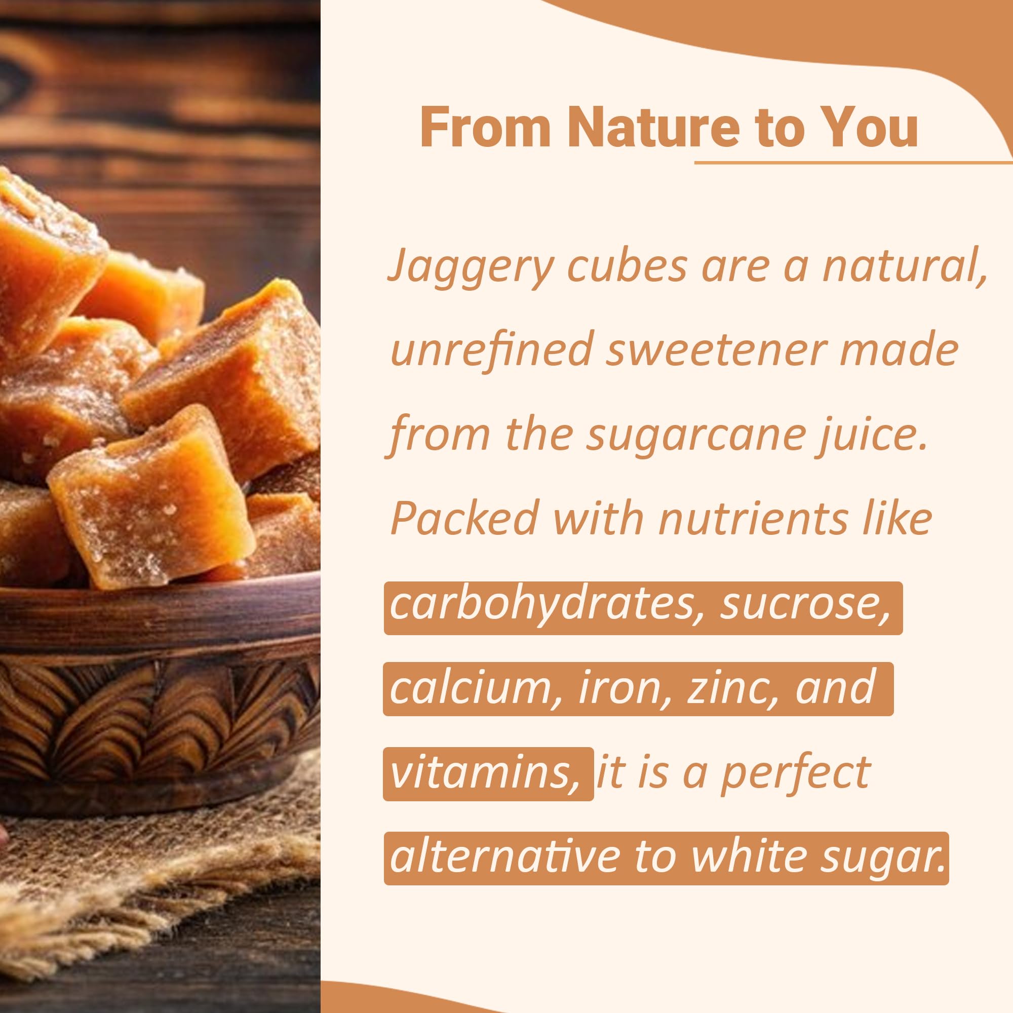 Minature mi nature jaggery cube in tea setup for natural sweetness.