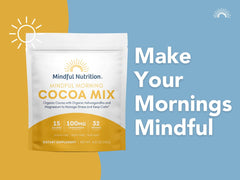 Mindful Morning hot chocolate mug-steam reveals creamy aroma and cozy indulgence.