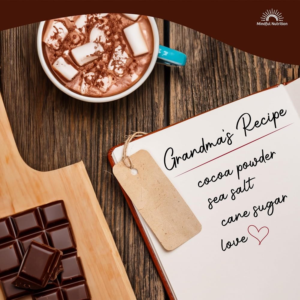 Cafe-bar setup featuring Mindful Nutrition Grandmas Organic Hot Chocolate Mix for a cozy drink.