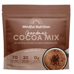 Mindful Nutrition Grandmas Organic Hot Chocolate Mix Original in a resealable packet for cozy moments.
