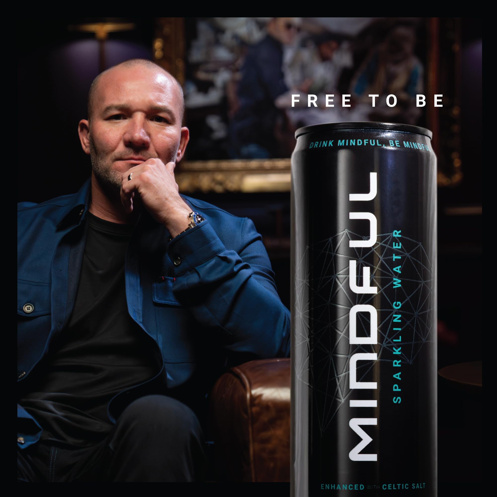 MINDFUL Sparkling Water Celtic salt detail emphasizes natural electrolytes and unflavored purity.