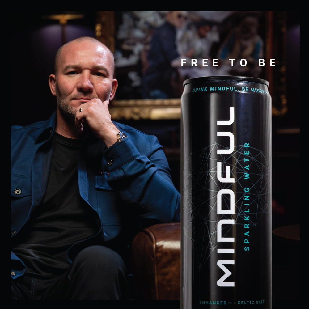 MINDFUL Sparkling Water Celtic salt detail emphasizes natural electrolytes and unflavored purity.