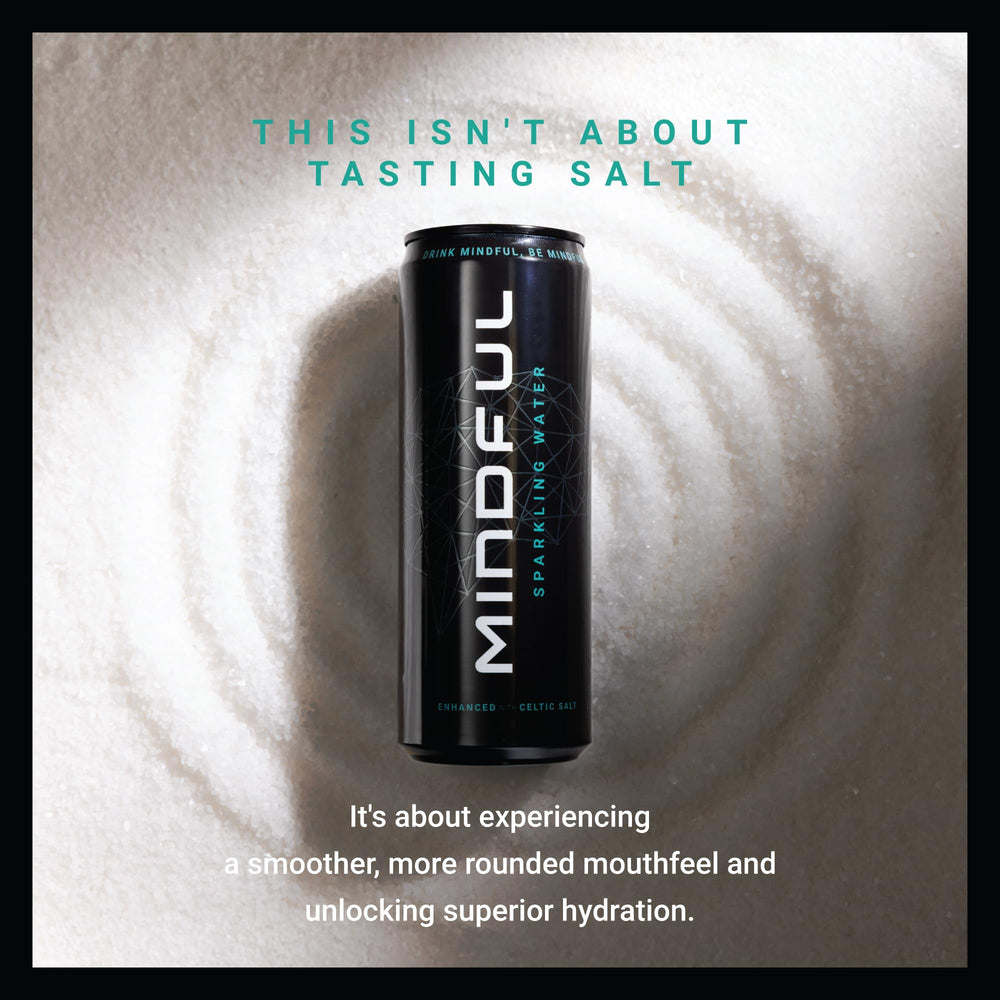 MINDFUL Sparkling Water hero image conveys a minimalist, clean hydration ritual.