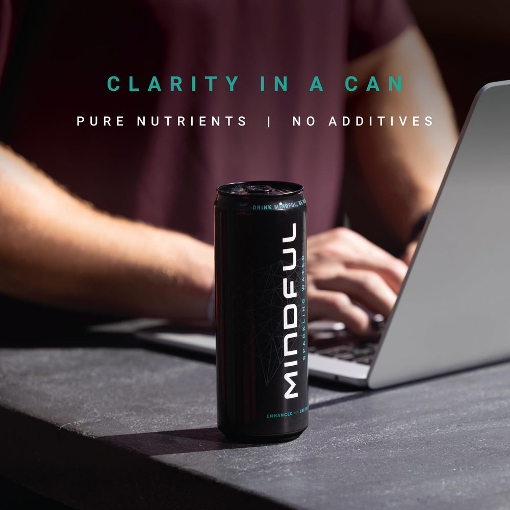 MINDFUL Sparkling Water back label highlights zero calories and no sweeteners.