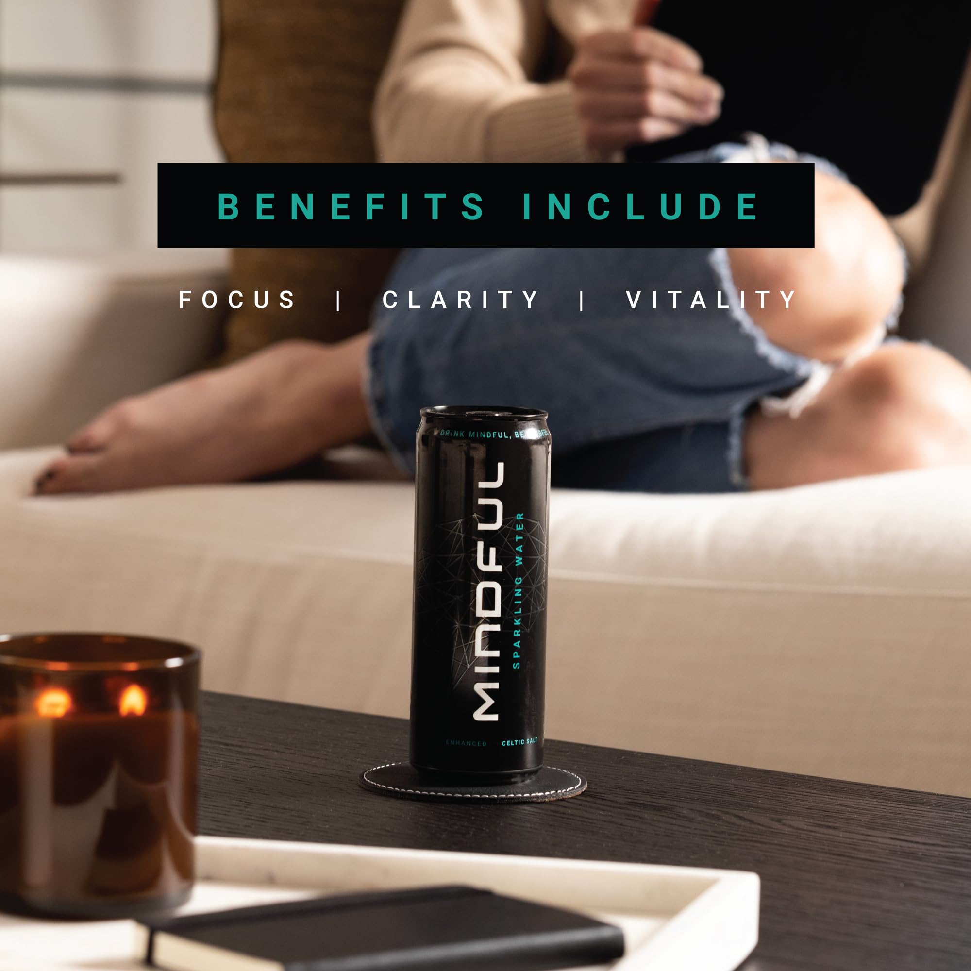MINDFUL Sparkling Water in the fridge signals easy, everyday hydration accessibility.