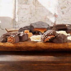 Mindys Goodies dark chocolate caramel with crispies textural contrast.