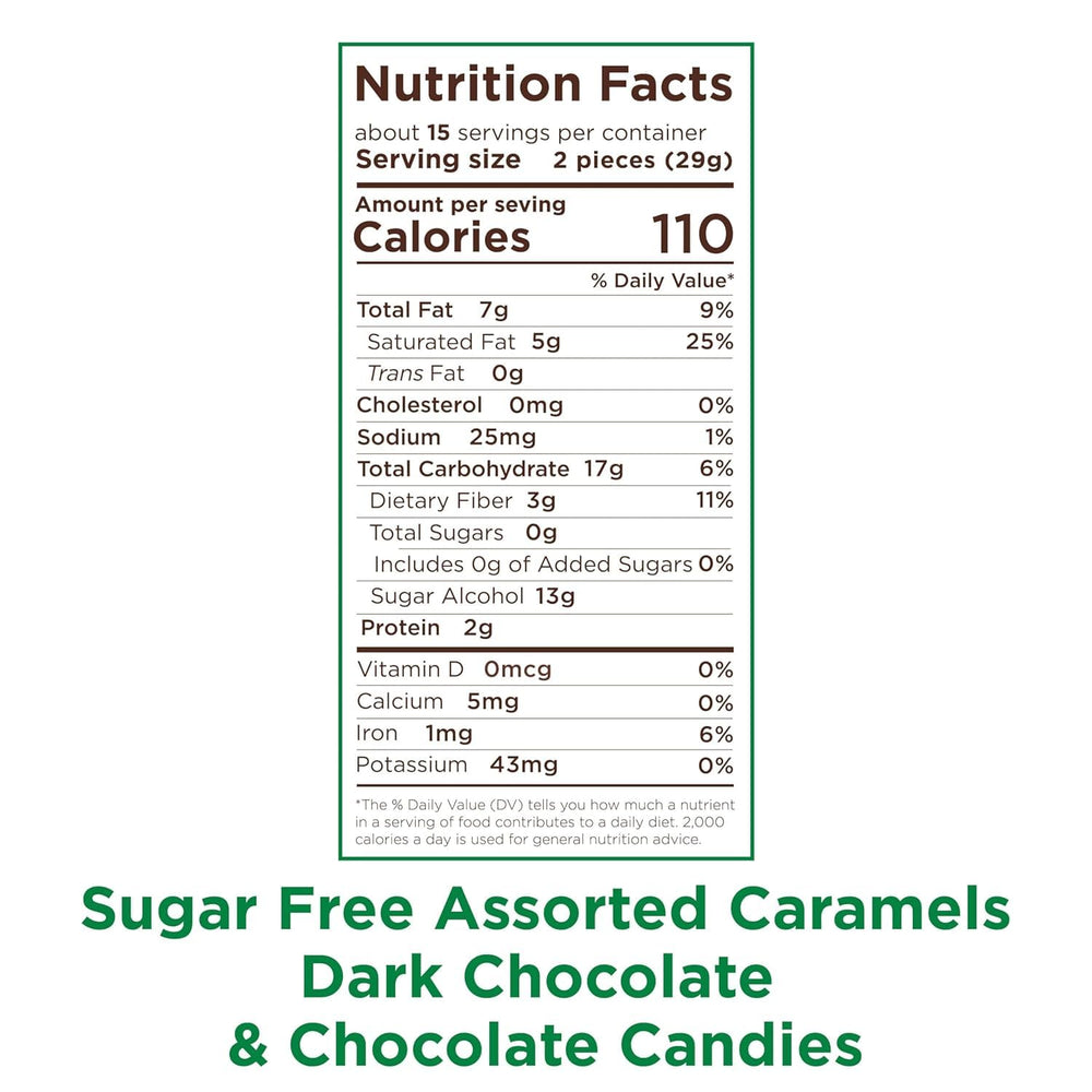 Mindys Goodies extra dark sugar-free caramel with rich chocolate.
